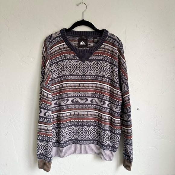 Quiksilver Men's Fall Preppy Gray Blue Brown Crewneck Sweater Size Medium EUC - Picture 1 of 7